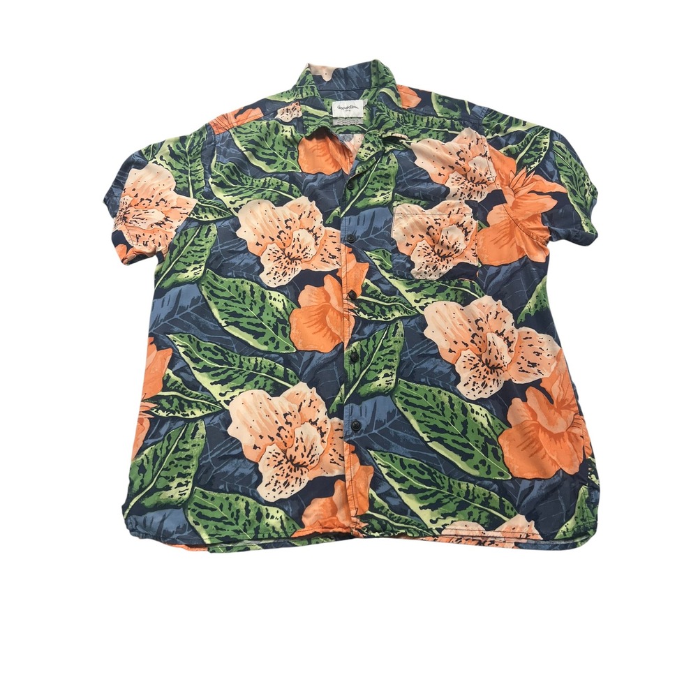 Goodfellow & Co Mens Large Tropical Hawaiian Camp Shirt Floral Button Up Navy
